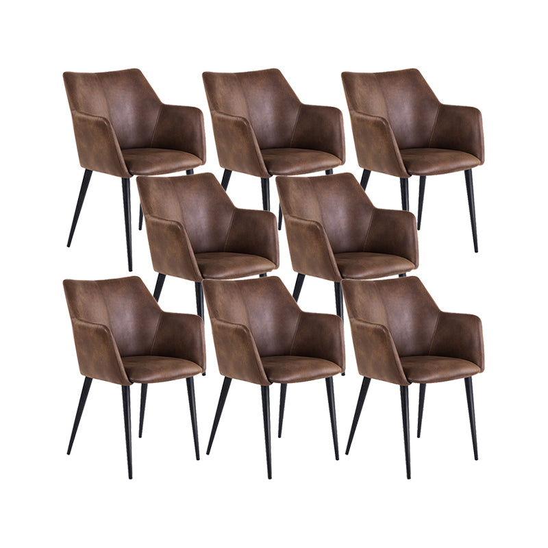 Faux Leather Arm Chair Metal Base Indoor Dining Chair for Dining Room