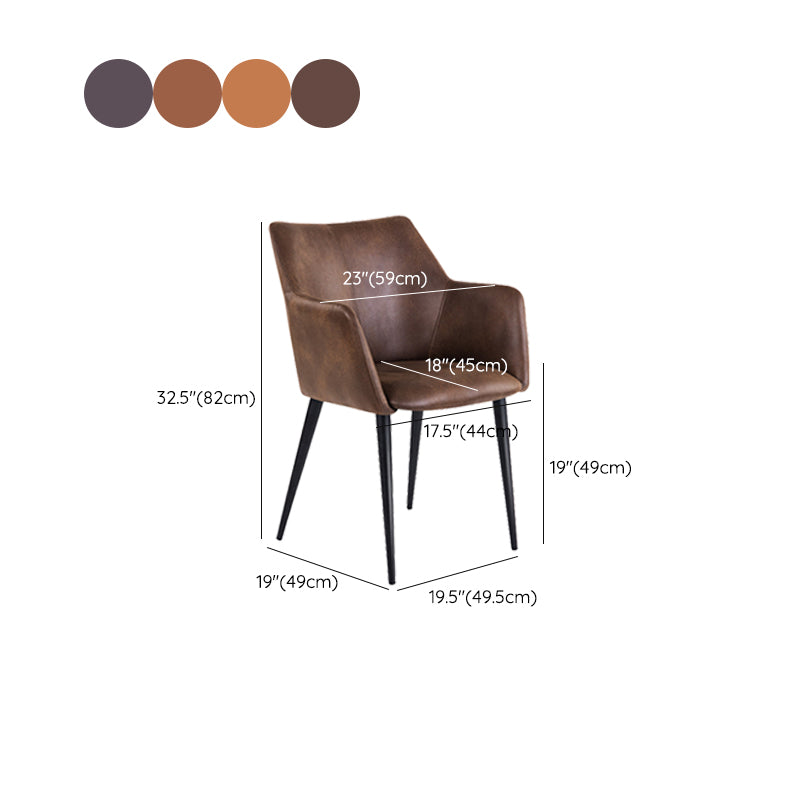 Faux Leather Arm Chair Metal Base Indoor Dining Chair for Dining Room