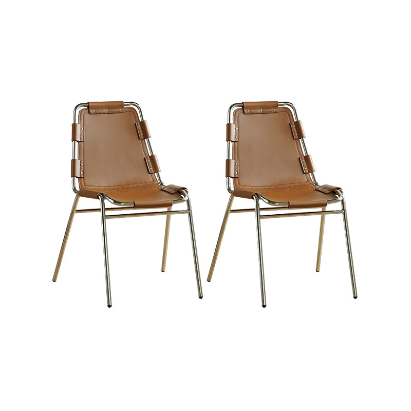 Modern Style Side Chair Leather Metal Base Dining Chair for Home