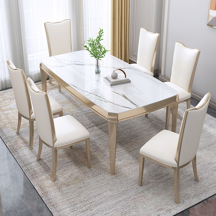 Nordic 1/2/5/7 Pieces Furniture Stone Rectangle Dining Table Set in White