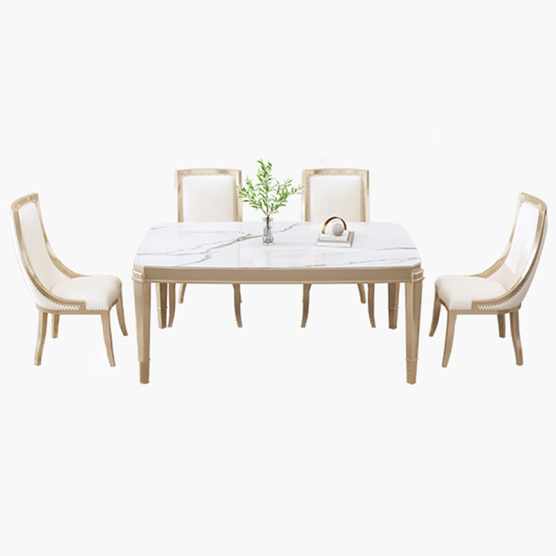 Nordic 1/2/5/7 Pieces Furniture Stone Rectangle Dining Table Set in White