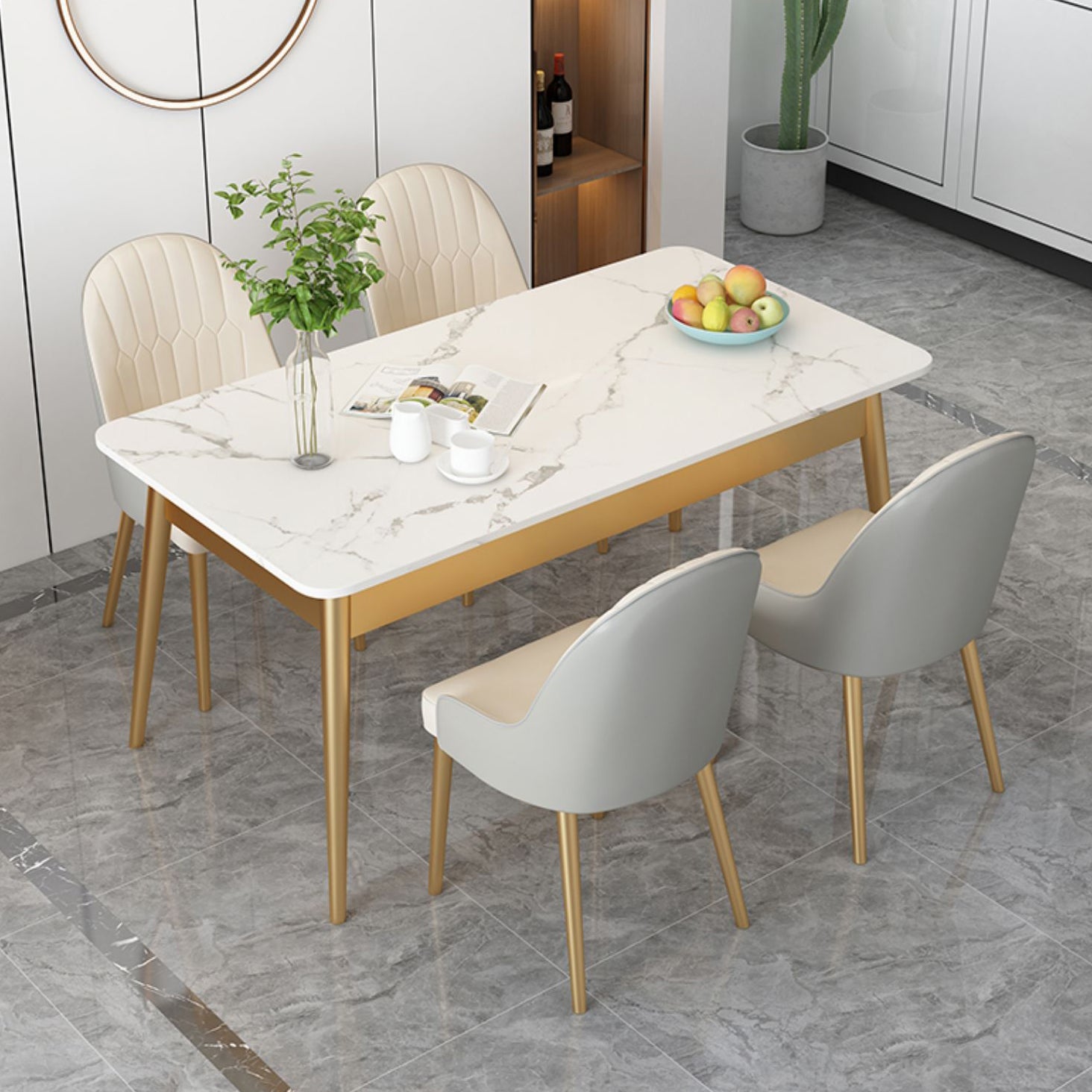 Dinner Room Luxury Dining Table Kitchen Stone 4 Legs Dining Table