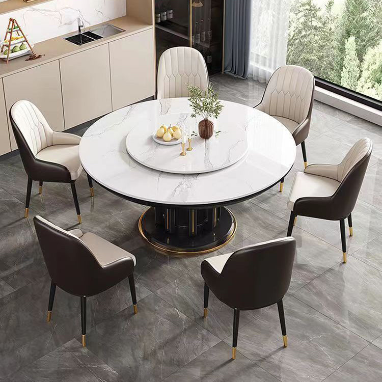 Glam Style Table Pedestal Dining Table with Turntable for Kitchen