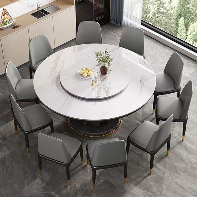 Glam Style Table Pedestal Dining Table with Turntable for Kitchen