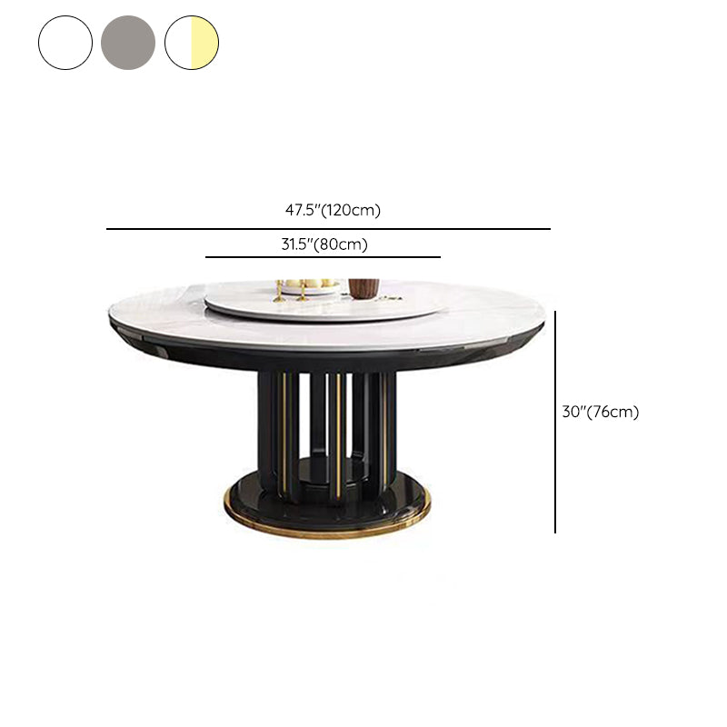 Glam Style Table Pedestal Dining Table with Turntable for Kitchen