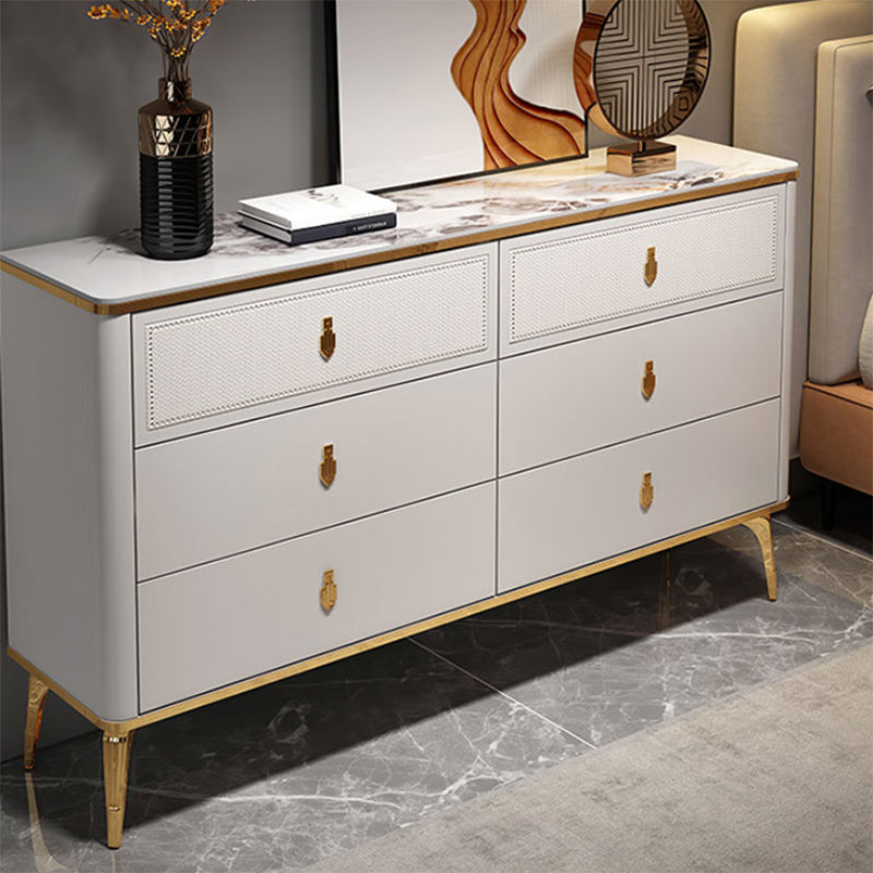 Classic Glam Stone Double Dresser Horizontal Storage Chest for Bedroom