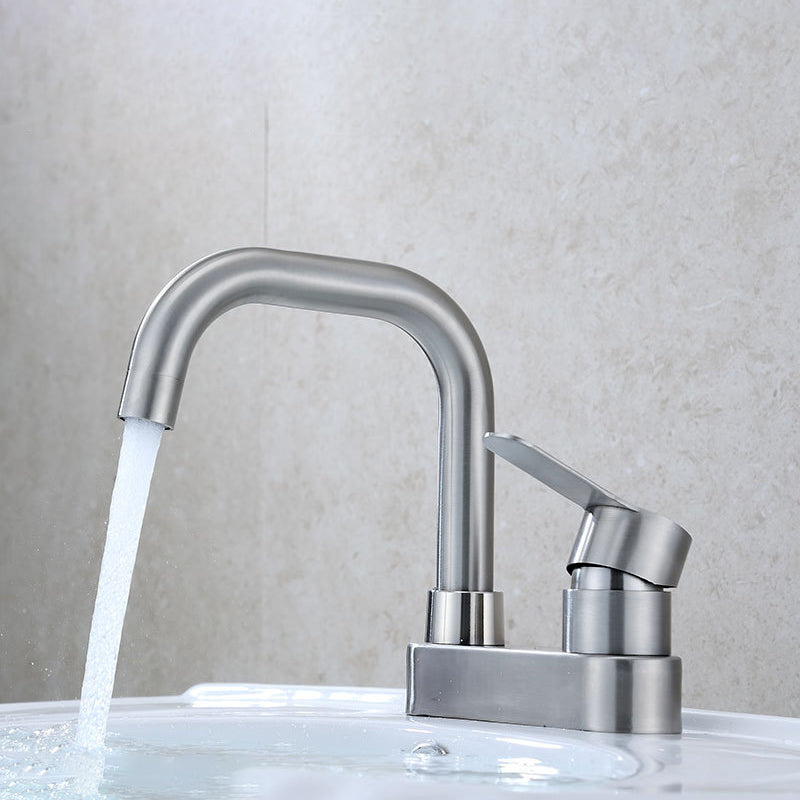 304 Stainless Steel Center Faucet Bathroom Single Handle Hot and Cold Vanity Sink Faucet