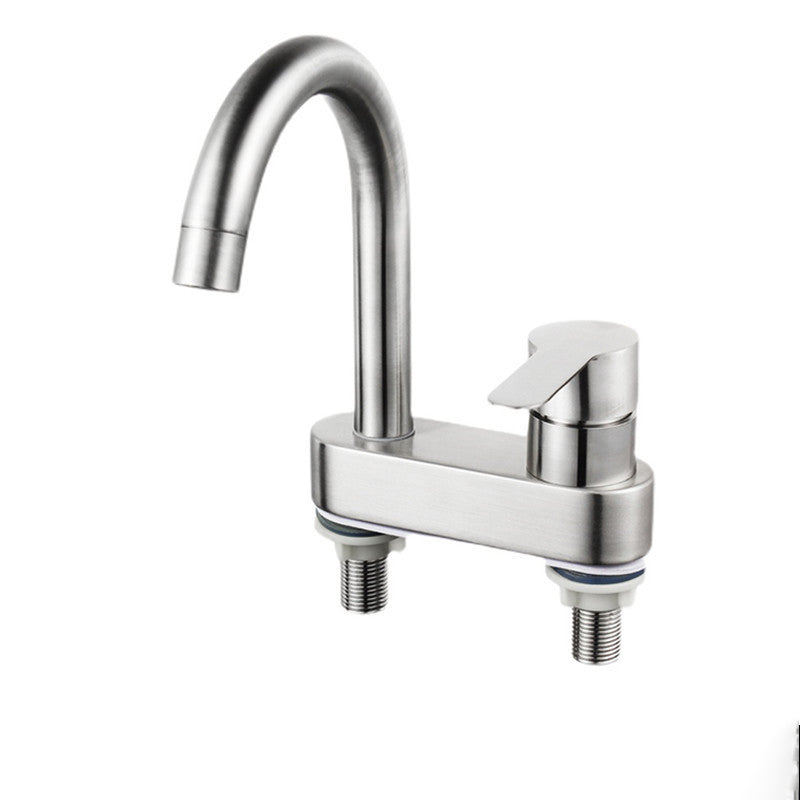 304 Stainless Steel Center Faucet Bathroom Single Handle Hot and Cold Vanity Sink Faucet