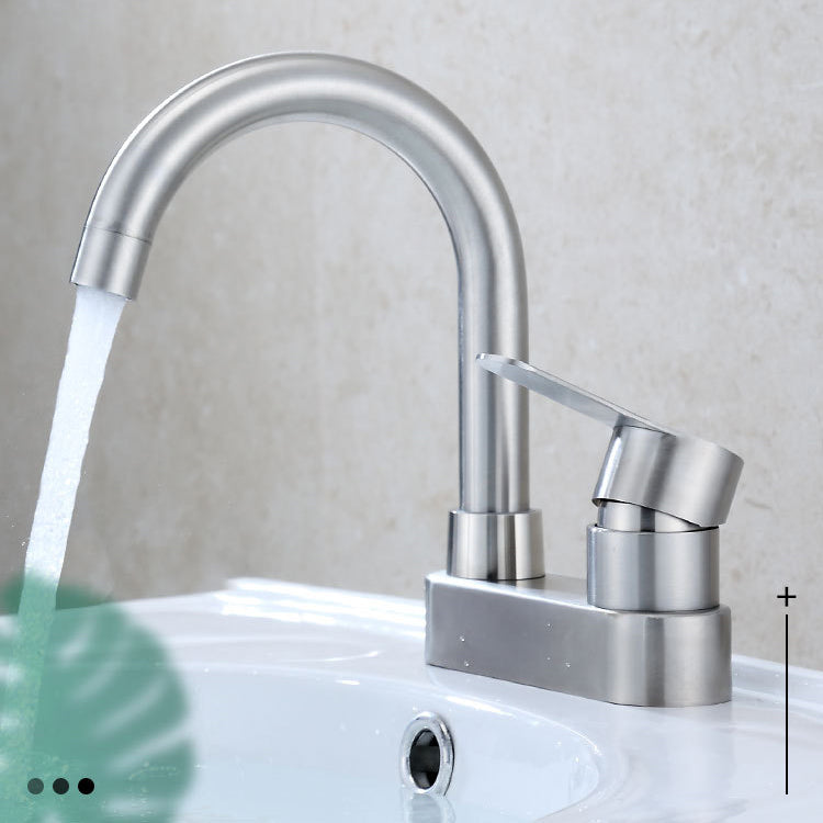 304 Stainless Steel Center Faucet Bathroom Single Handle Hot and Cold Vanity Sink Faucet