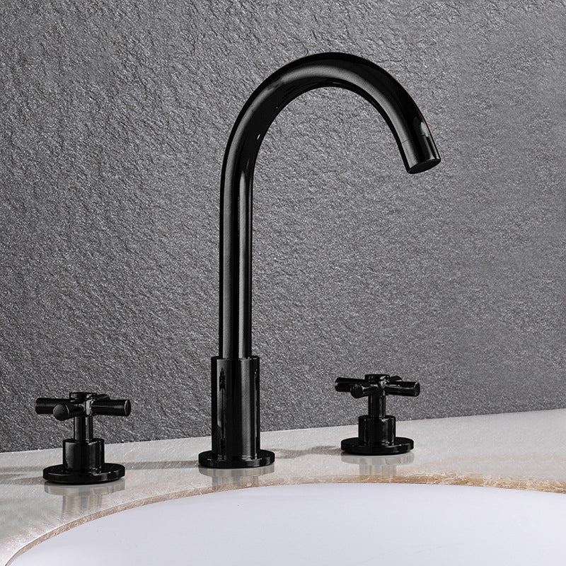 Goose Neck Bathroom Basin Faucet 2 Handle Hot and Cold Water Sink Faucet with Drain