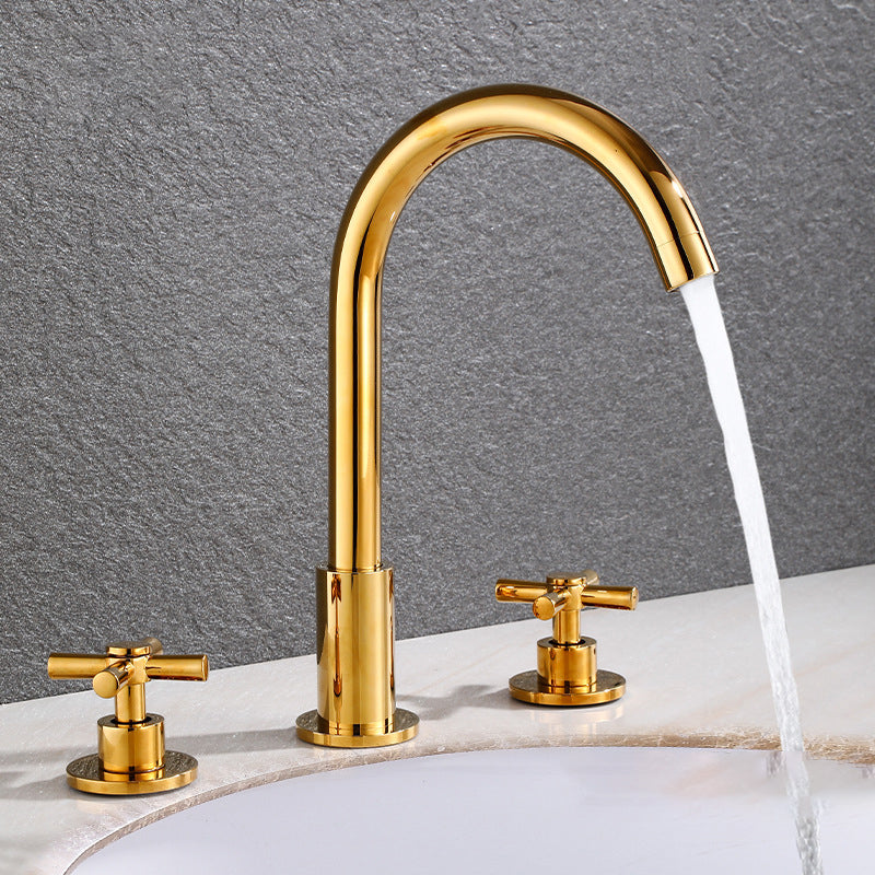 Goose Neck Bathroom Basin Faucet 2 Handle Hot and Cold Water Sink Faucet with Drain