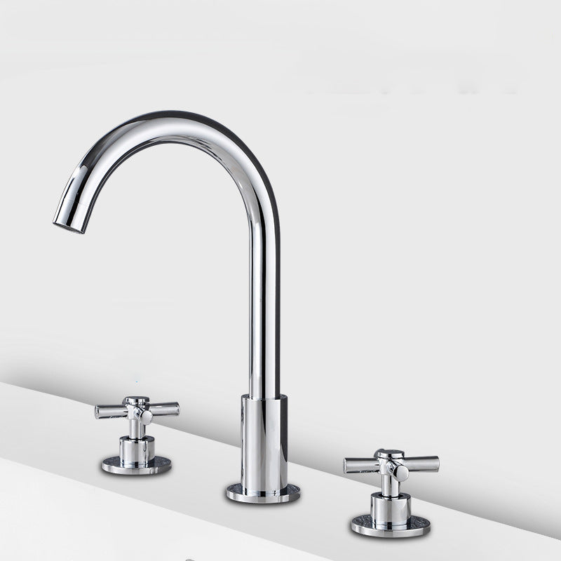 Goose Neck Bathroom Basin Faucet 2 Handle Hot and Cold Water Sink Faucet with Drain