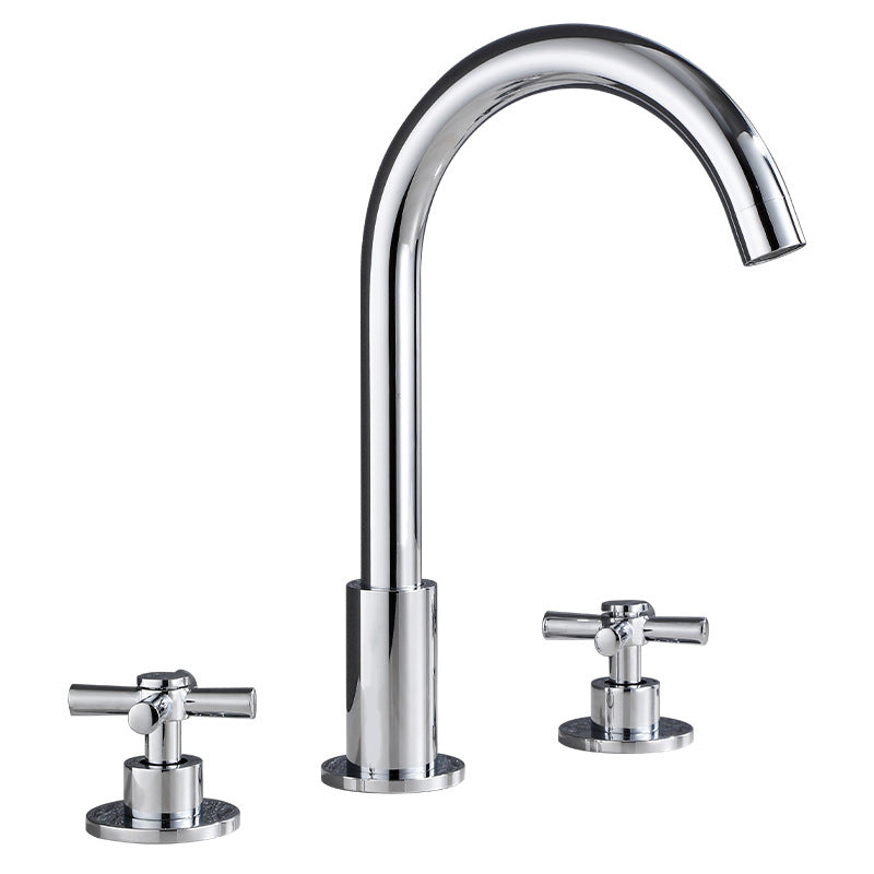 Goose Neck Bathroom Basin Faucet 2 Handle Hot and Cold Water Sink Faucet with Drain