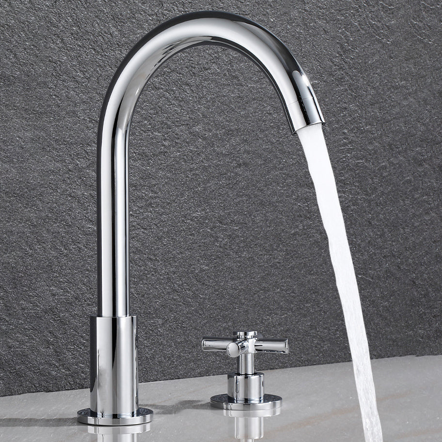 Goose Neck Bathroom Basin Faucet 2 Handle Hot and Cold Water Sink Faucet with Drain