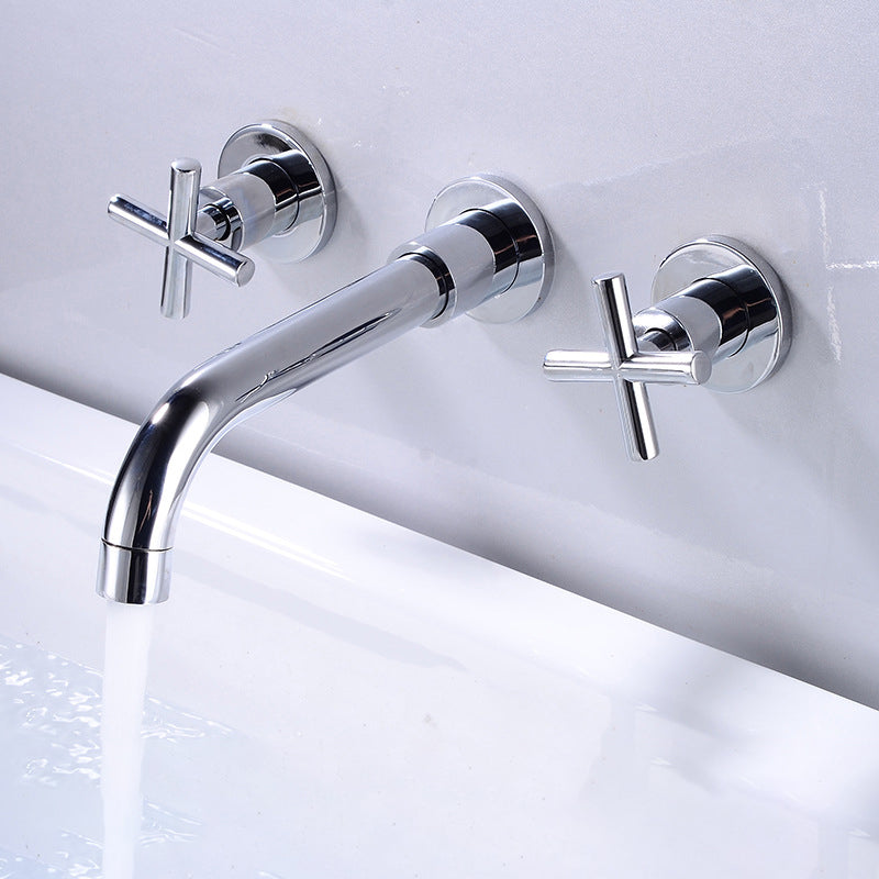 Full Copper Widespread Sink Faucet Double Handle Wall Mounted Bathroom Basin Faucet
