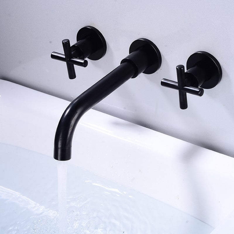 Full Copper Widespread Sink Faucet Double Handle Wall Mounted Bathroom Basin Faucet
