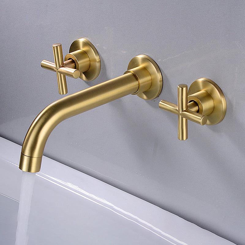 Full Copper Widespread Sink Faucet Double Handle Wall Mounted Bathroom Basin Faucet