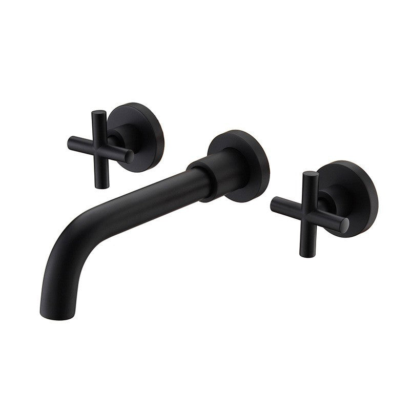 Full Copper Widespread Sink Faucet Double Handle Wall Mounted Bathroom Basin Faucet