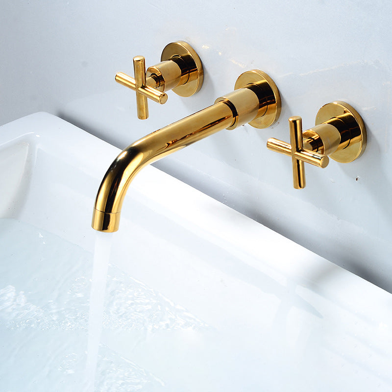 Full Copper Widespread Sink Faucet Double Handle Wall Mounted Bathroom Basin Faucet