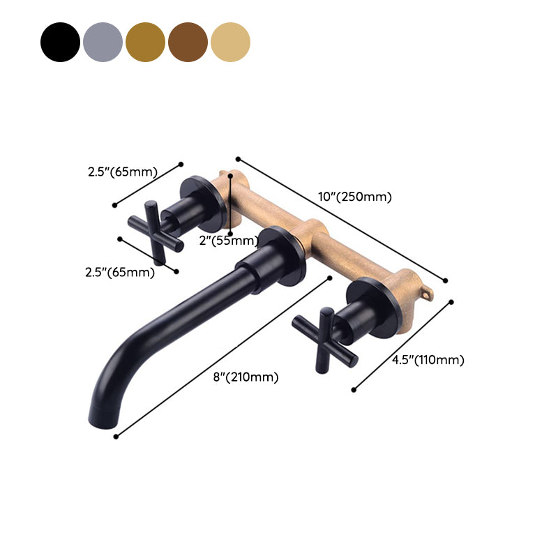 Full Copper Widespread Sink Faucet Double Handle Wall Mounted Bathroom Basin Faucet