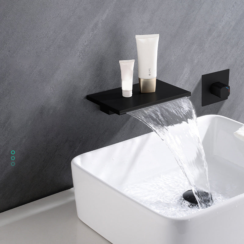 Wall Mounted 1 Handle Waterfall Faucet, Full Copper Hot and Cold Bathroom Basin Faucet