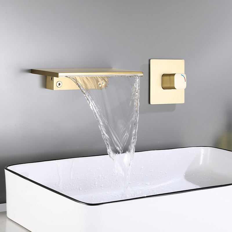 Wall Mounted 1 Handle Waterfall Faucet, Full Copper Hot and Cold Bathroom Basin Faucet
