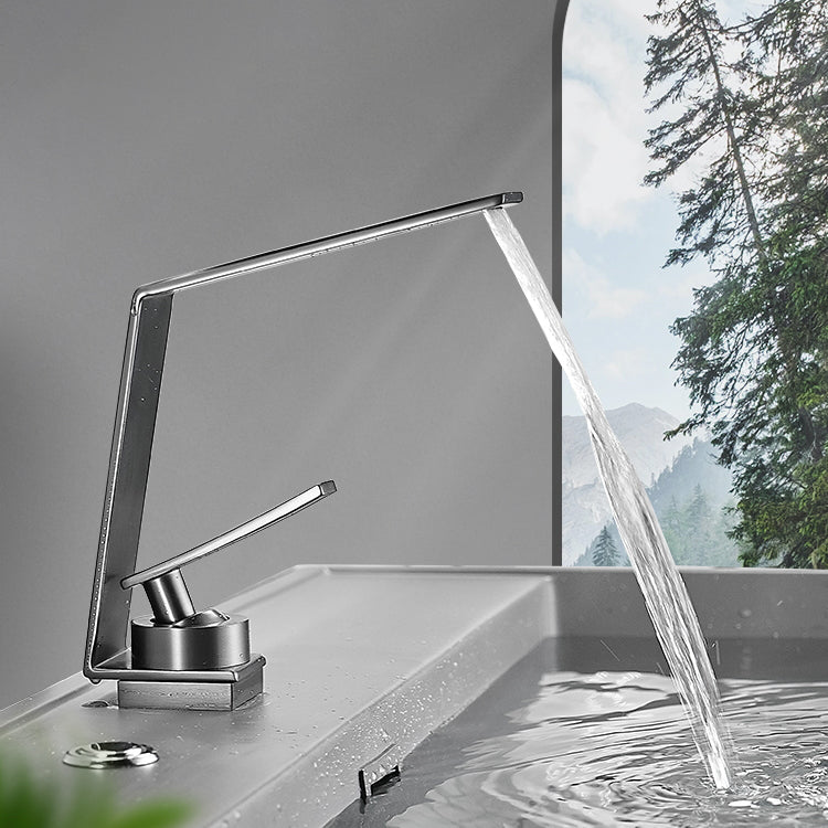 Metal Waterfall Spout Basin Lavatory Faucet Lever Handles Vessel Sink Faucet