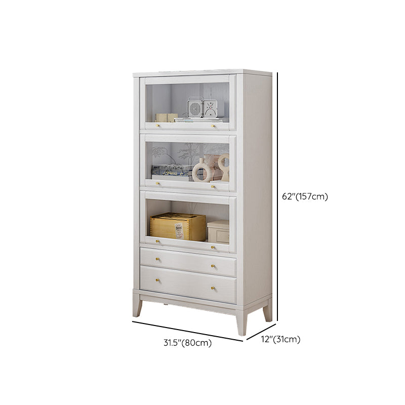 White Standard Bookshelf Modern Wooden Bookcase with Cabinets