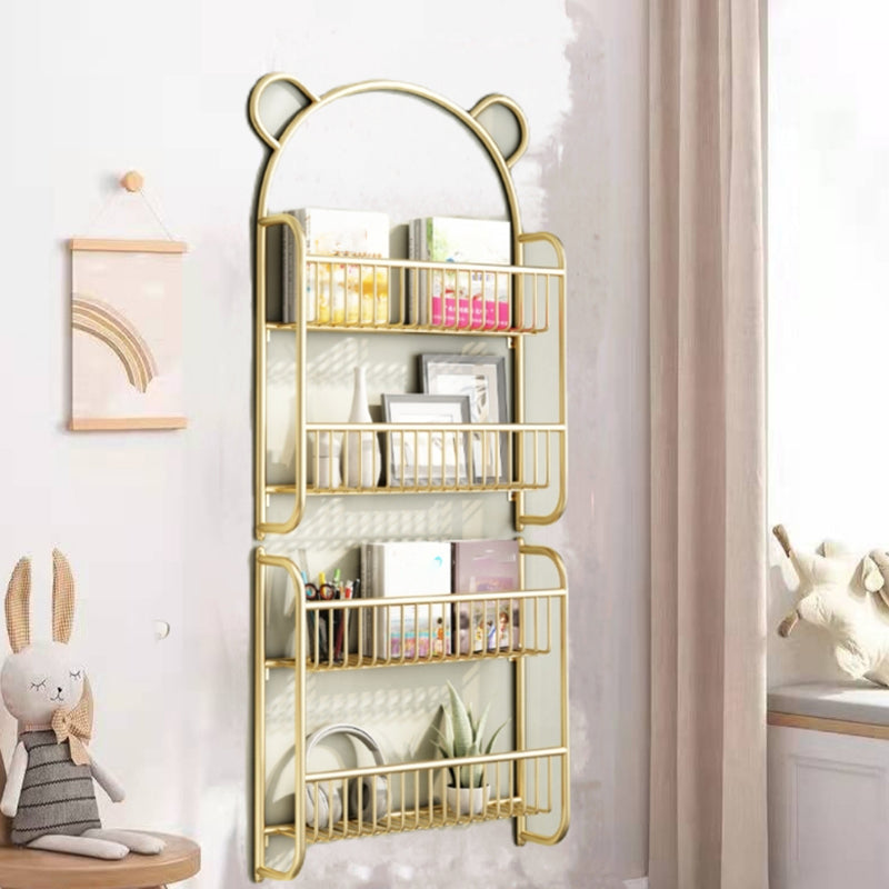 Wall Mounted Standard Bookshelf Metal Shelves Included Bookcase in Gold