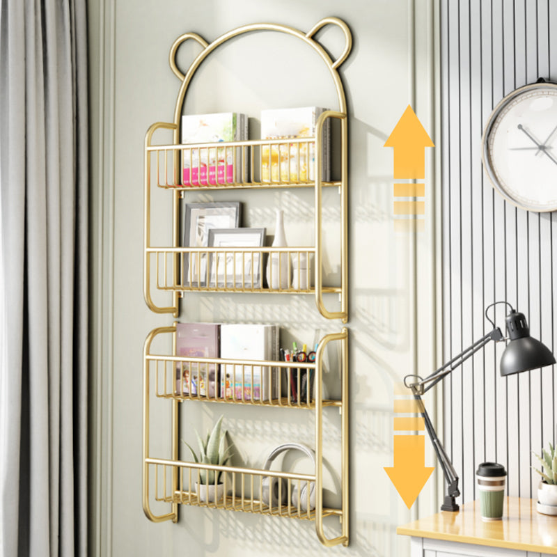 Wall Mounted Standard Bookshelf Metal Shelves Included Bookcase in Gold