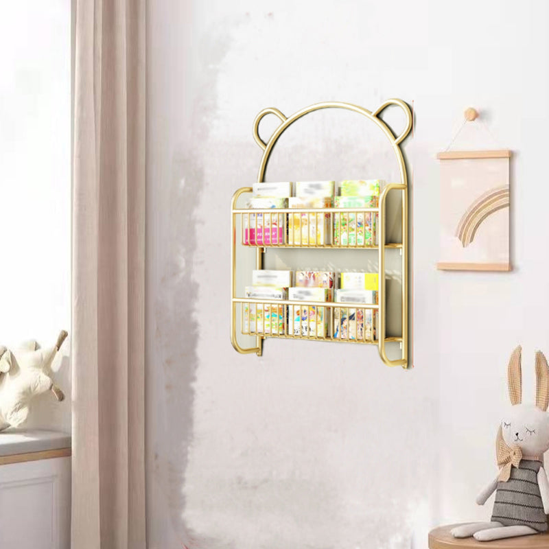 Wall Mounted Standard Bookshelf Metal Shelves Included Bookcase in Gold