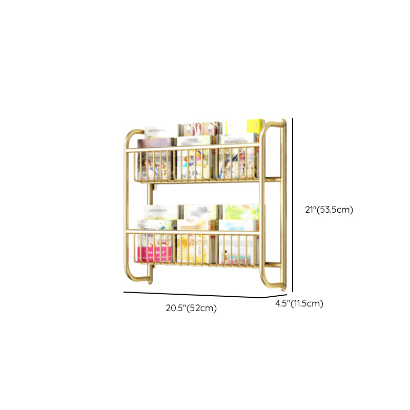 Wall Mounted Standard Bookshelf Metal Shelves Included Bookcase in Gold