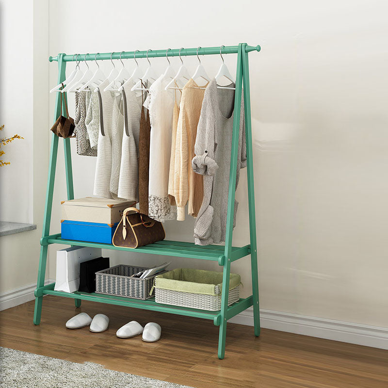 Modern Solid Wood Coat Hangers Free Standing Coat Rack with Storage Shelving
