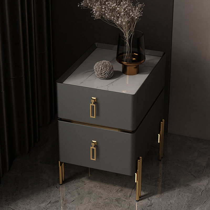 Contemporary Accent Table Nightstand Stone Night Table with Drawers