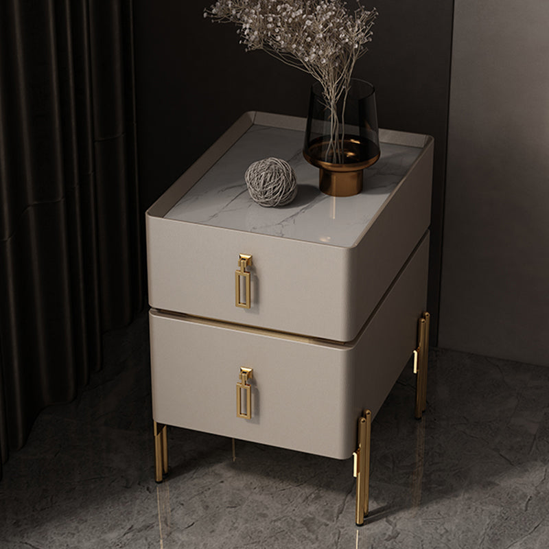 Contemporary Accent Table Nightstand Stone Night Table with Drawers