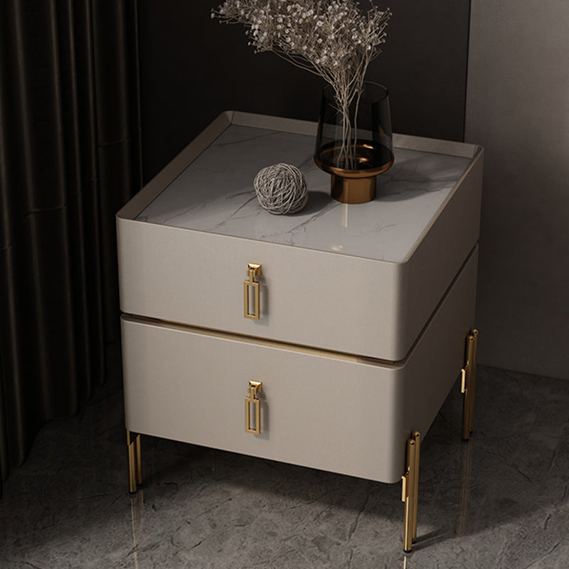 Contemporary Accent Table Nightstand Stone Night Table with Drawers