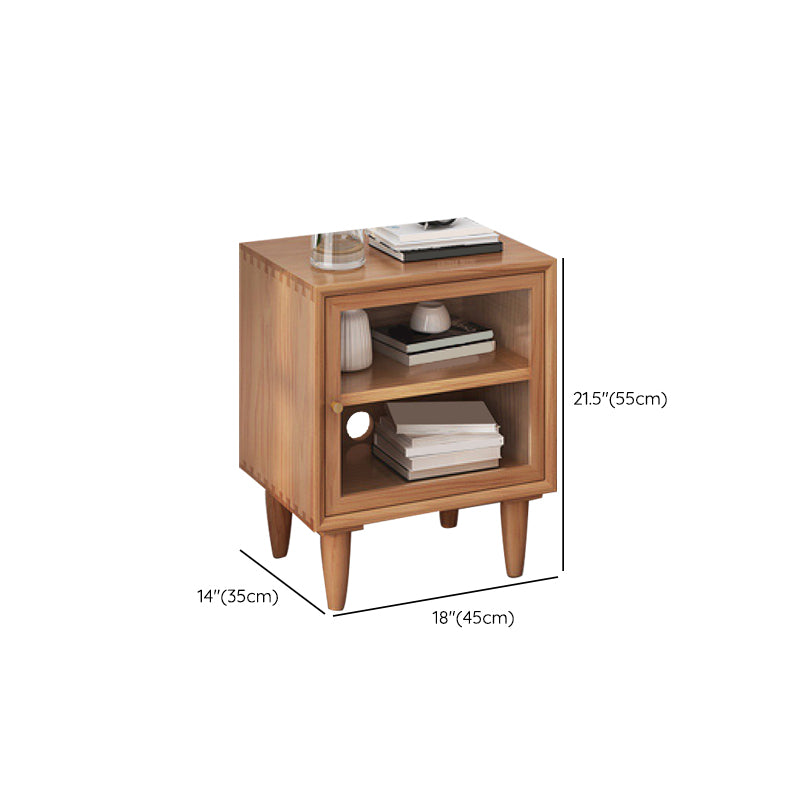 Contemporary Accent Table Nightstand Antique Finish Bed Nightstand with Doors