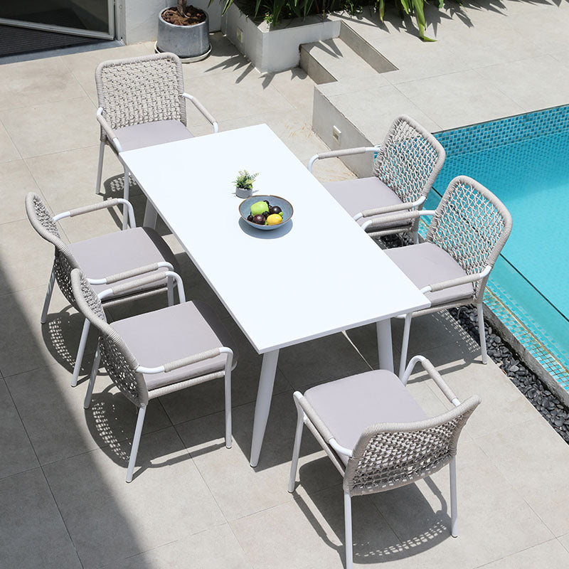 Round White Patio Dining Sets Boho 1/2/3/5/7 Pieces Dining Table Set