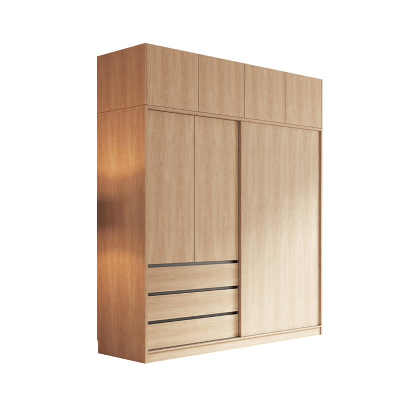 Modern Light Wood Finish Cabinet with Drawers Manufactured Wood Storage Cabinet