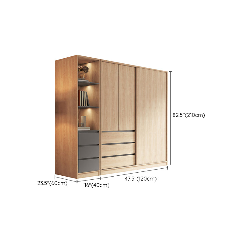 Modern Light Wood Finish Cabinet with Drawers Manufactured Wood Storage Cabinet