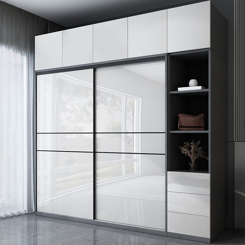 Glossy White Manufactured Wood Storage Cabinet Modern Cabinet with Sliding Doors