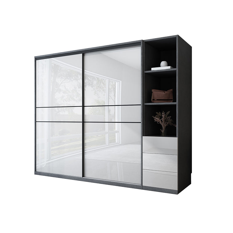 Glossy White Manufactured Wood Storage Cabinet Modern Cabinet with Sliding Doors