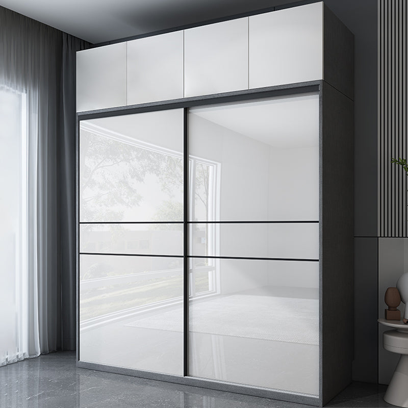 Glossy White Manufactured Wood Storage Cabinet Modern Cabinet with Sliding Doors