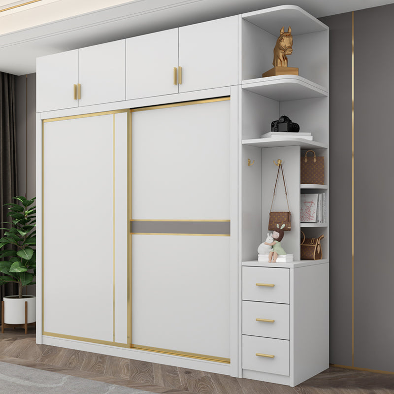 Modern White Wardrobe for Home Manufactured Wood Cabinet with Sliding Doors