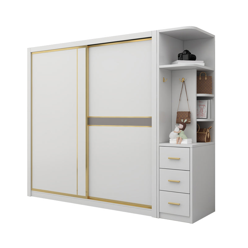 Modern White Wardrobe for Home Manufactured Wood Cabinet with Sliding Doors