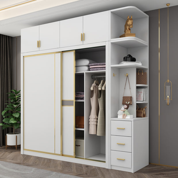 Modern White Wardrobe for Home Manufactured Wood Cabinet with Sliding Doors