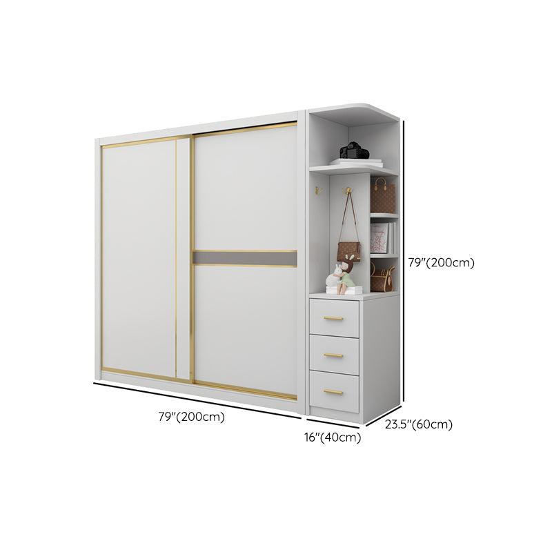 Modern White Wardrobe for Home Manufactured Wood Cabinet with Sliding Doors
