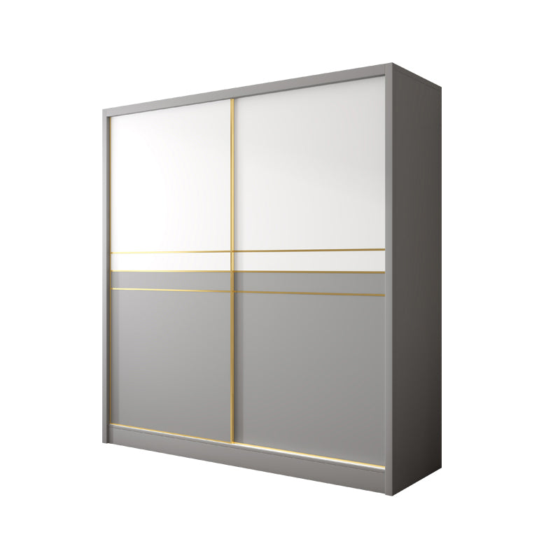 White and Gray Storage Cabinet for Home Modern Wood Cabinet with Sliding Doors