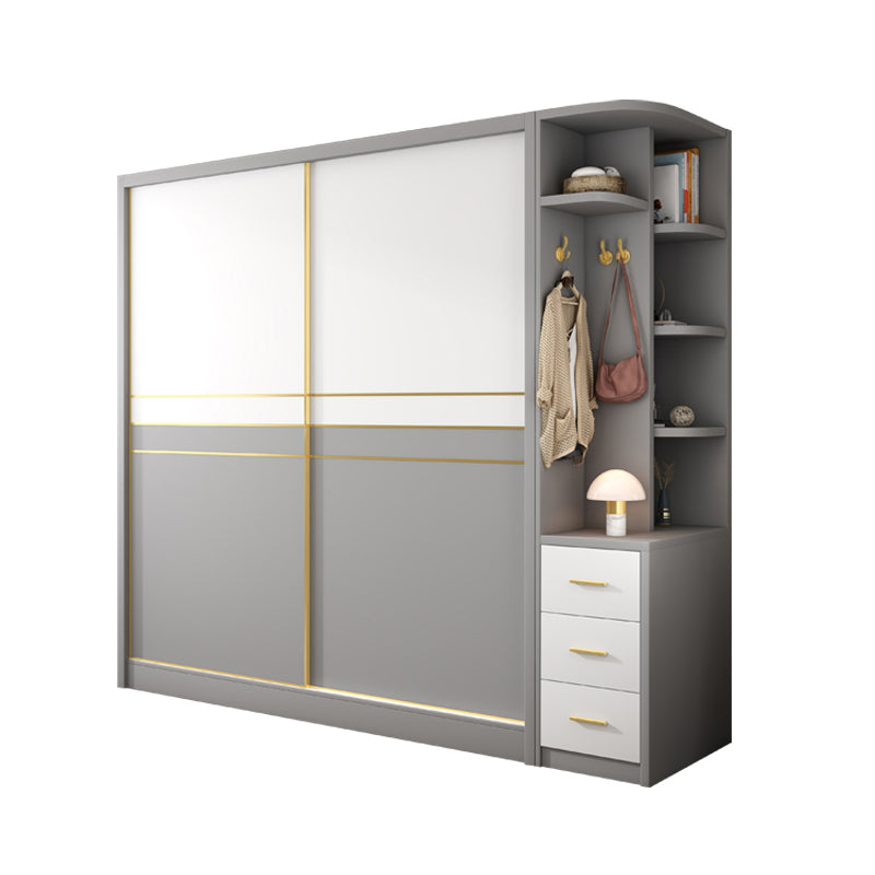 White and Gray Storage Cabinet for Home Modern Wood Cabinet with Sliding Doors