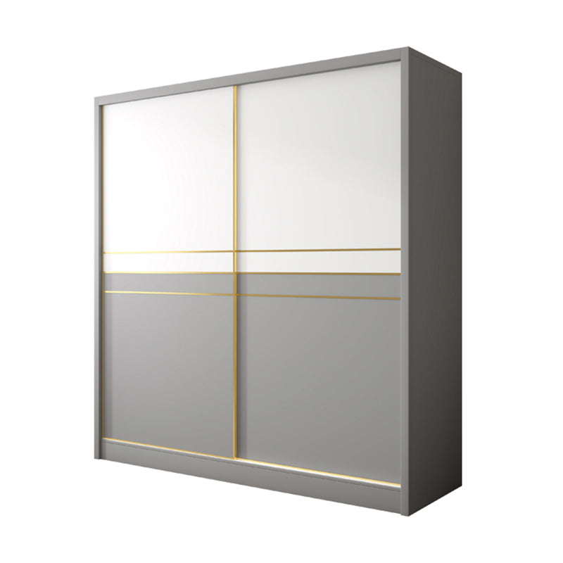 White and Gray Storage Cabinet for Home Modern Wood Cabinet with Sliding Doors
